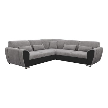 Divano angolare letto con contenitore a L VISEU, lato destro, grigio/nero