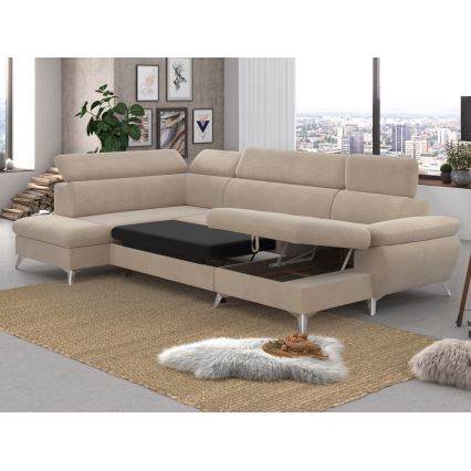Divano angolare trasformabile a U CATANIA con contenitore, lato sinistro, beige
