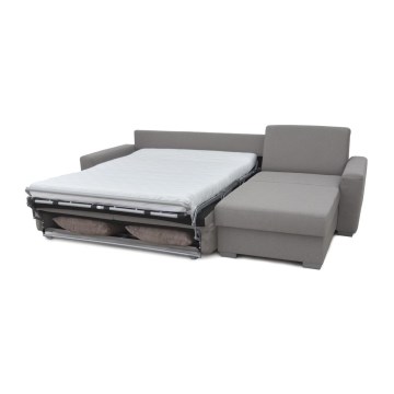 Divano angolare letto con contenitore, adatto per uso quotidiano, a forma di L LEKA, lato destro, grigio