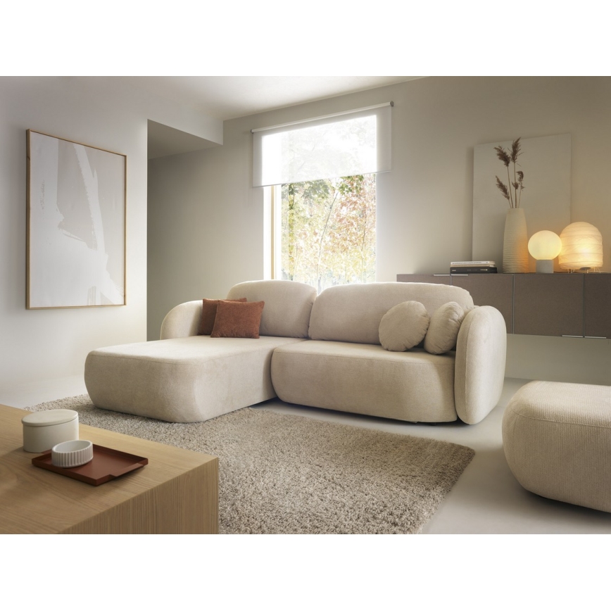 Divano angolare letto con contenitore a forma di L OLBIA sinistro beige