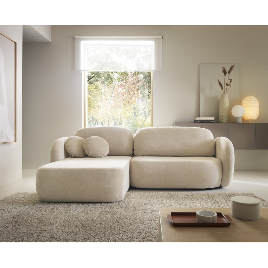 Divano angolare letto con contenitore a forma di L OLBIA sinistro beige