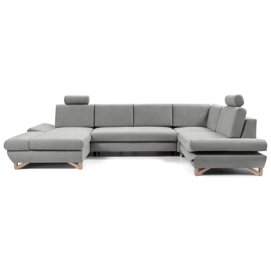 Divano angolare letto imbottito a U con vano contenitore AVESTA grigio