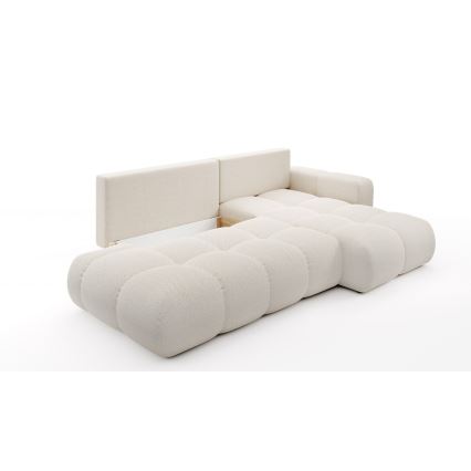 Divano angolare imbottito a L, con letto estraibile e vano contenitore ALMADA, angolo destro, beige chiaro