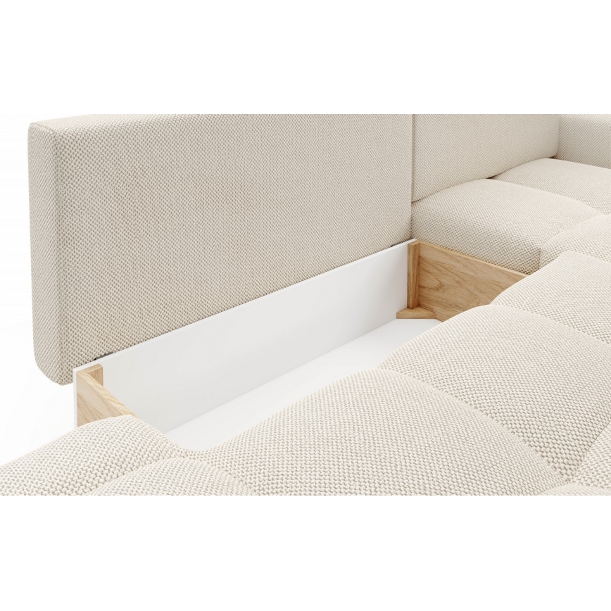 Divano angolare imbottito a L, con letto estraibile e vano contenitore ALMADA, angolo destro, beige chiaro