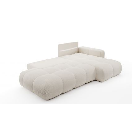 Divano angolare imbottito a L, con letto estraibile e vano contenitore ALMADA, angolo destro, beige chiaro