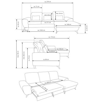 Divano angolare letto imbottito a L ALTA con contenitore, angolo sinistro, beige