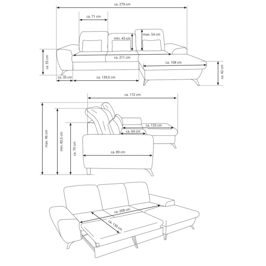 Divano angolare letto imbottito a L ALTA con contenitore, angolo sinistro, beige