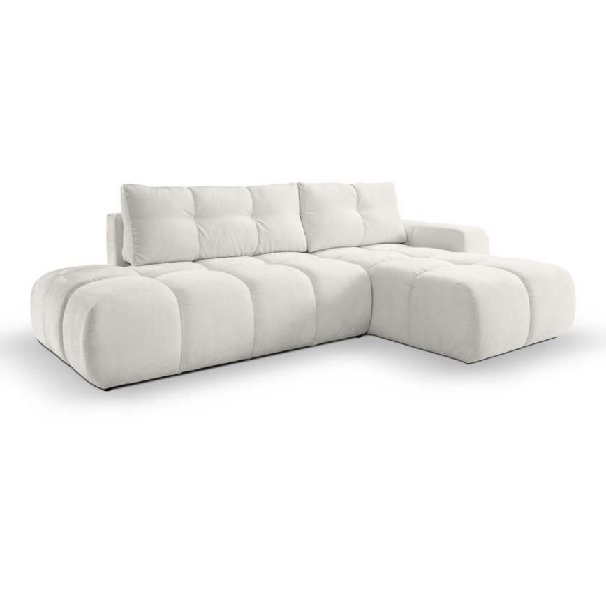 Divano angolare letto imbottito ALMADA con contenitore, configurazione a L, angolo destro, beige