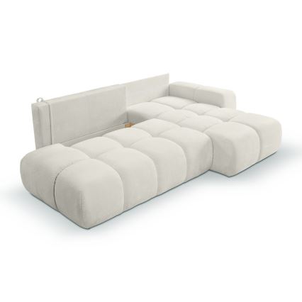 Divano angolare letto imbottito ALMADA con contenitore, configurazione a L, angolo destro, beige