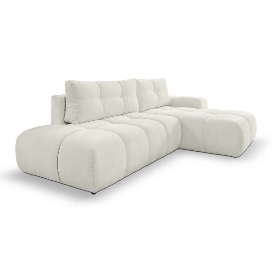 Divano angolare letto imbottito ALMADA con contenitore, configurazione a L, angolo destro, beige