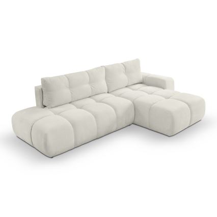 Divano angolare letto imbottito ALMADA con contenitore, configurazione a L, angolo destro, beige