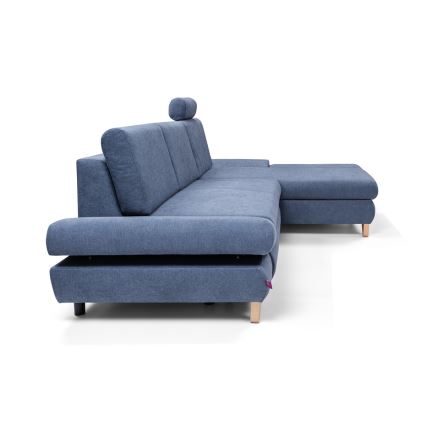 Divano letto angolare imbottito con contenitore a L AVESTA, lato destro, blu