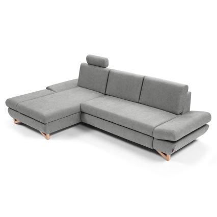 Divano letto angolare imbottito con vano contenitore a L AVESTA lato sinistro, grigio