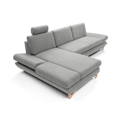 Divano letto angolare imbottito con vano contenitore a L AVESTA lato sinistro, grigio