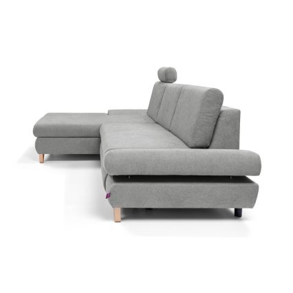 Divano letto angolare imbottito con vano contenitore a L AVESTA lato sinistro, grigio
