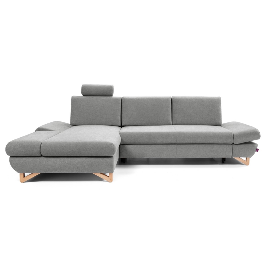 Divano letto angolare imbottito con vano contenitore a L AVESTA lato sinistro, grigio