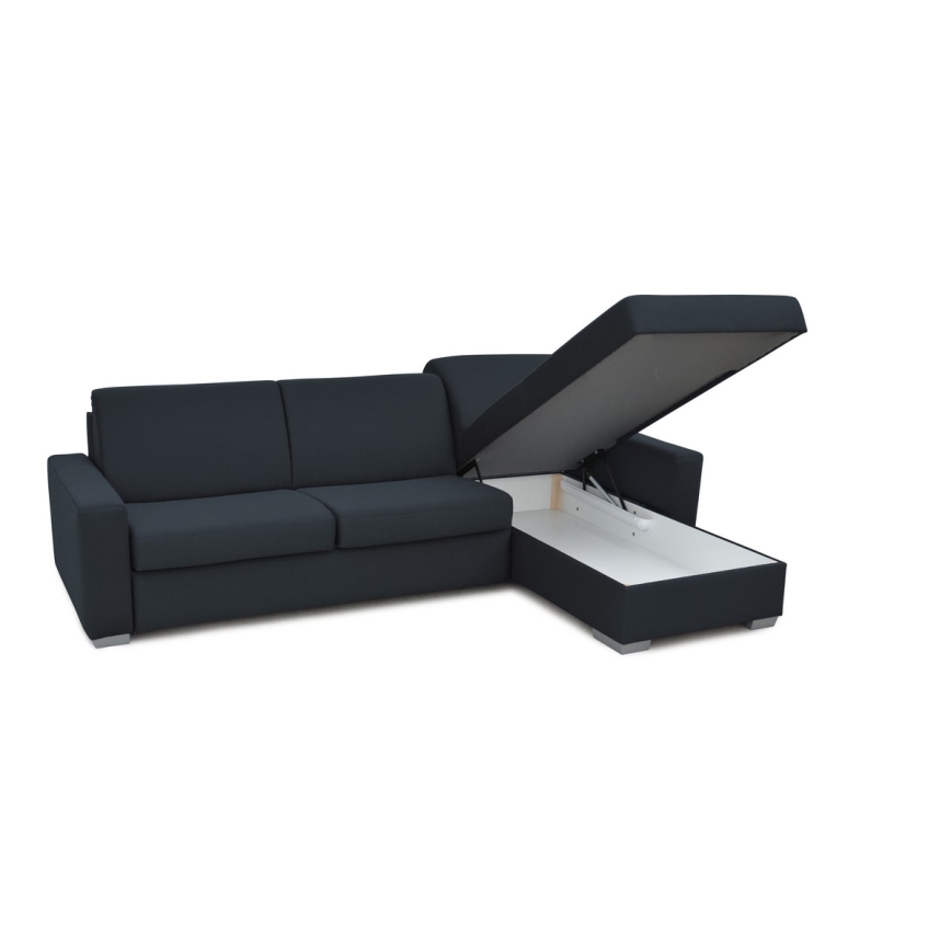 Divano angolare letto con contenitore, per uso quotidiano, a forma di L LEKA, lato destro, blu
