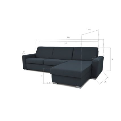 Divano angolare letto con contenitore, per uso quotidiano, a forma di L LEKA, lato destro, blu