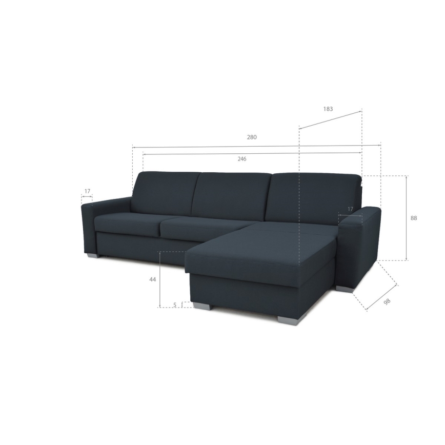 Divano angolare letto con contenitore, per uso quotidiano, a forma di L LEKA, lato destro, blu