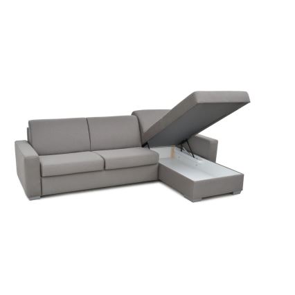 Divano angolare letto con contenitore, adatto per uso quotidiano, a forma di L LEKA, lato destro, grigio