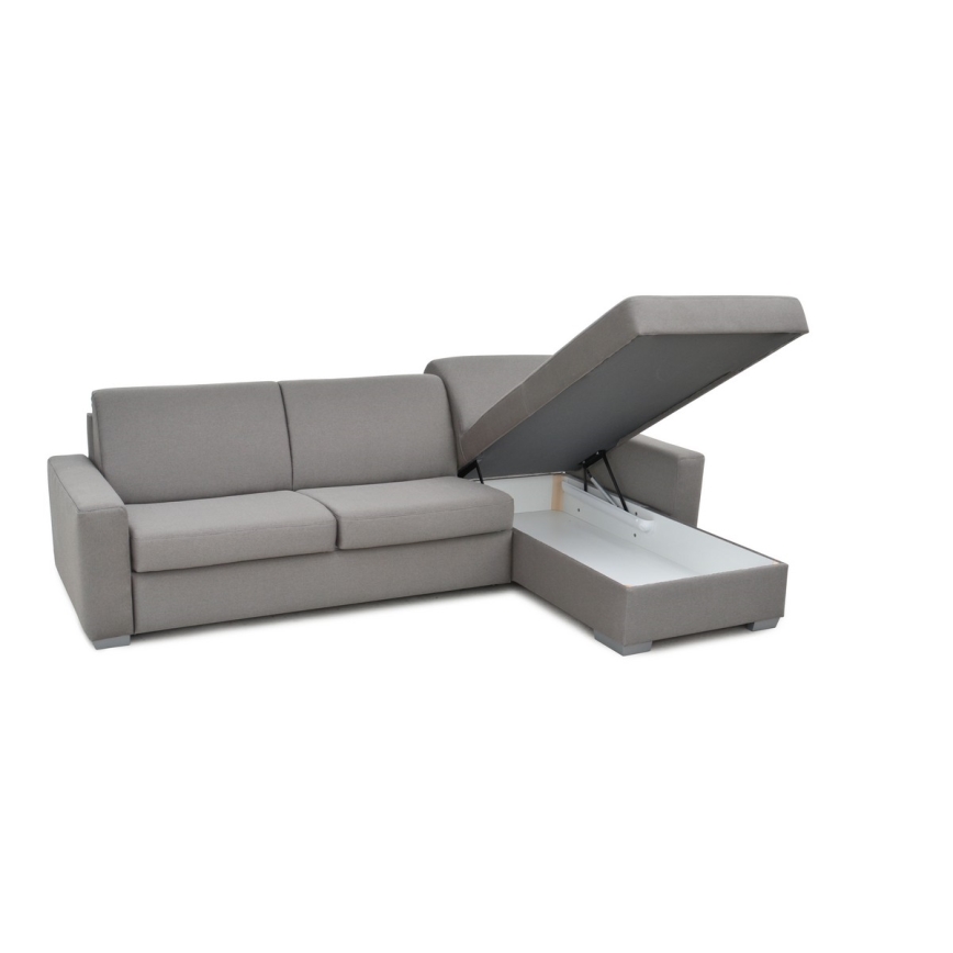 Divano angolare letto con contenitore, adatto per uso quotidiano, a forma di L LEKA, lato destro, grigio