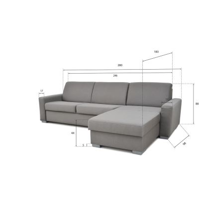 Divano angolare letto con contenitore, adatto per uso quotidiano, a forma di L LEKA, lato destro, grigio