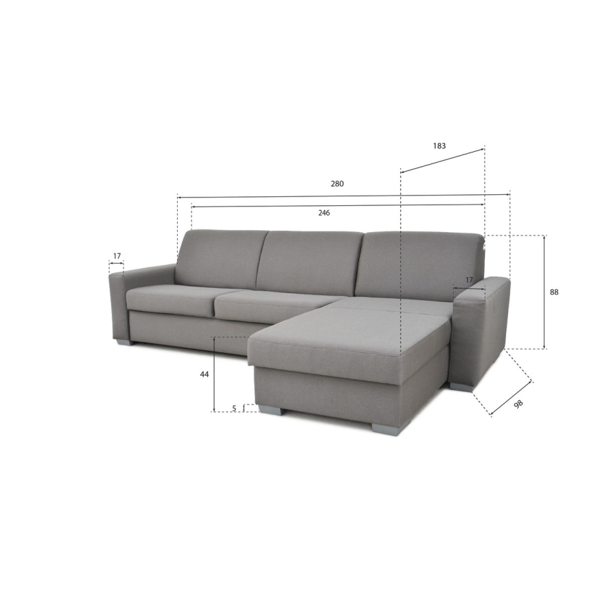 Divano angolare letto con contenitore, adatto per uso quotidiano, a forma di L LEKA, lato destro, grigio
