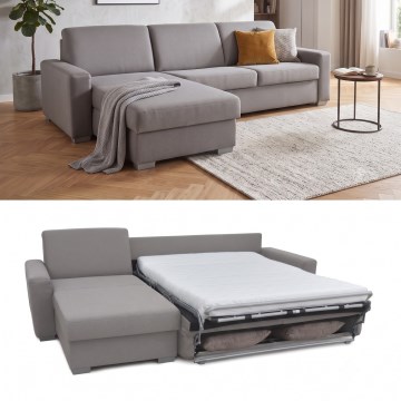 Divano angolare letto pieghevole per uso quotidiano con contenitore a L LEKA sinistro grigio