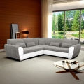 Divano angolare letto VISEU a L con contenitore, angolo sinistro, grigio/bianco