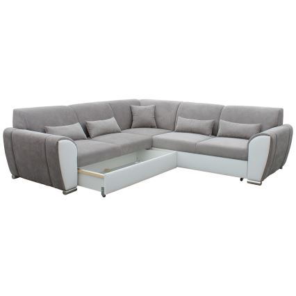 Divano angolare letto VISEU a L con contenitore, angolo sinistro, grigio/bianco