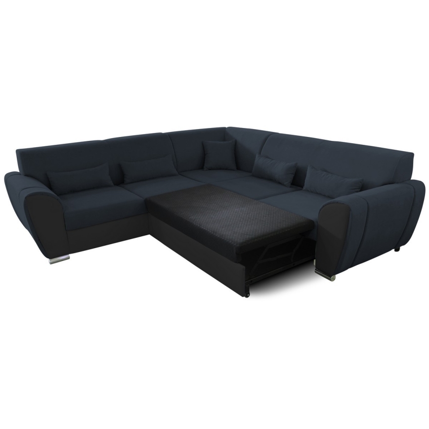 Divano angolare letto con contenitore a L VISEU sinistro antracite/nero