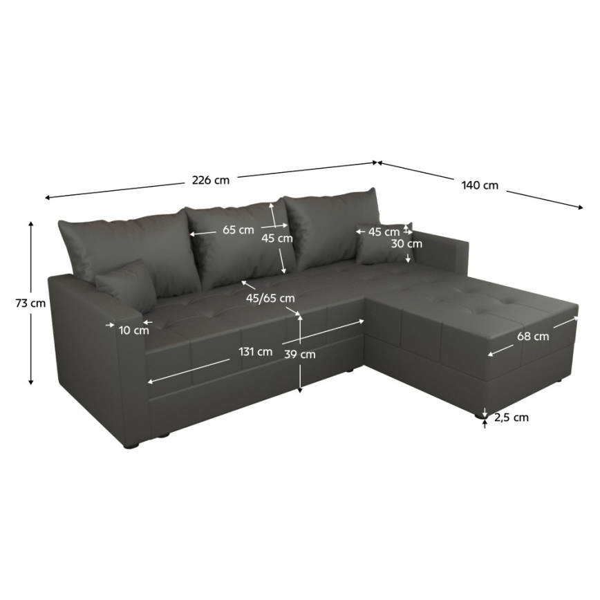 Divano angolare reversibile a L con letto DUBLIN grigio