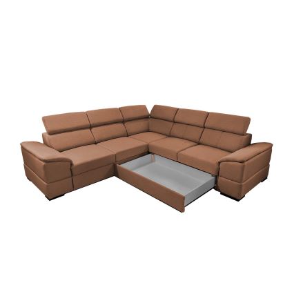 Divano letto angolare universale con contenitore GRANADA marrone