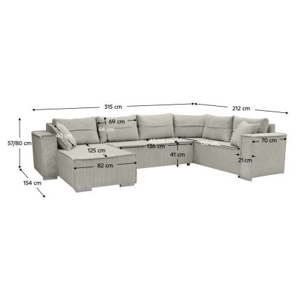 Divano angolare reversibile trasformabile in letto a U LONDON beige