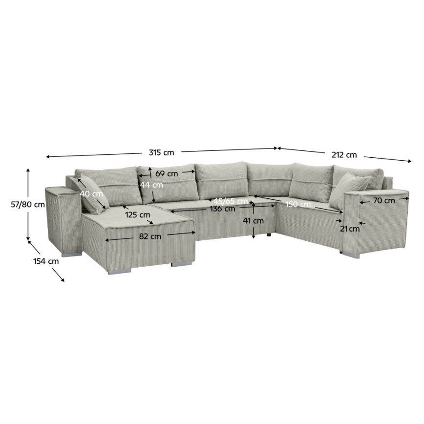 Divano angolare reversibile trasformabile in letto a U LONDON beige