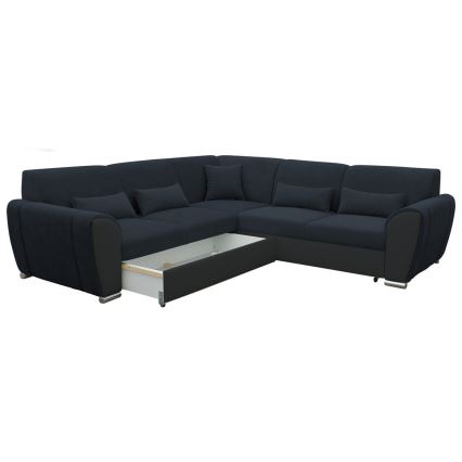Divano letto angolare a L VISEU con contenitore, lato sinistro, antracite/nero