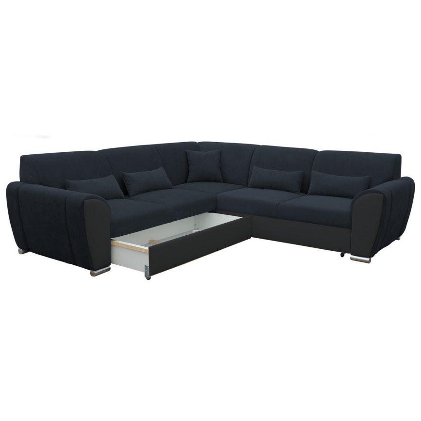 Divano letto angolare a L VISEU con contenitore, lato sinistro, antracite/nero