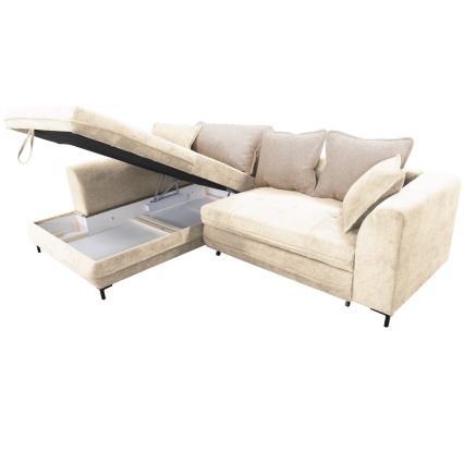 Divano angolare letto con contenitore a L LAGOA, versione sinistra, beige/marrone