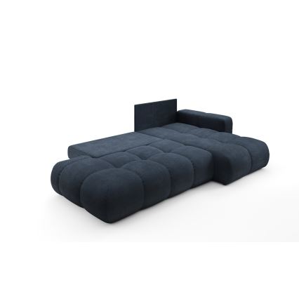 Divano angolare imbottito a L, convertibile in letto con vano contenitore ALMADA, angolo destro, blu