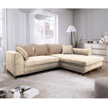 Divano angolare trasformabile in letto con vano contenitore a L LAGOA, angolo destro, beige/marrone