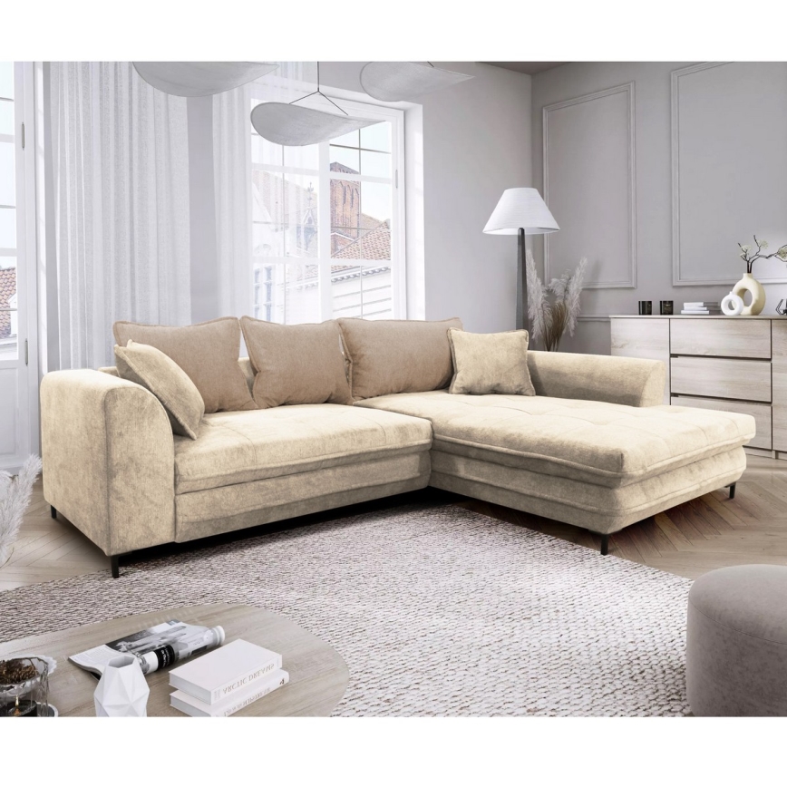 Divano angolare trasformabile in letto con vano contenitore a L LAGOA, angolo destro, beige/marrone
