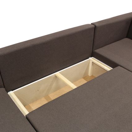 Divano angolare universale convertibile a U con vano contenitore SEYA, marrone