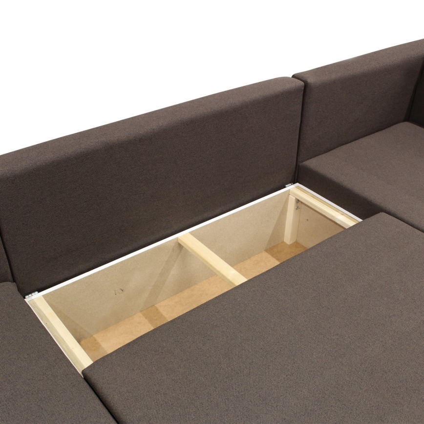 Divano angolare universale convertibile a U con vano contenitore SEYA, marrone