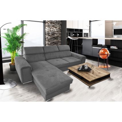 Divano angolare universale a L con contenitore SALVADA, colore grigio scuro, trasformabile