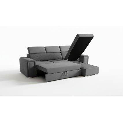 Divano angolare reversibile a L trasformabile in letto con vano contenitore SALVADA, grigio scuro