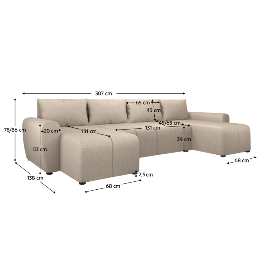 Divano imbottito universale convertibile a U NEWPORT beige