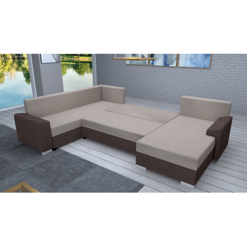 Divano imbottito universale trasformabile a U OXFORD marrone/taupe