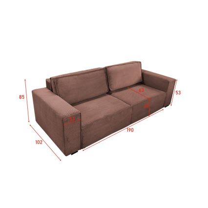Divano letto a tre posti con contenitore RONDA rosso