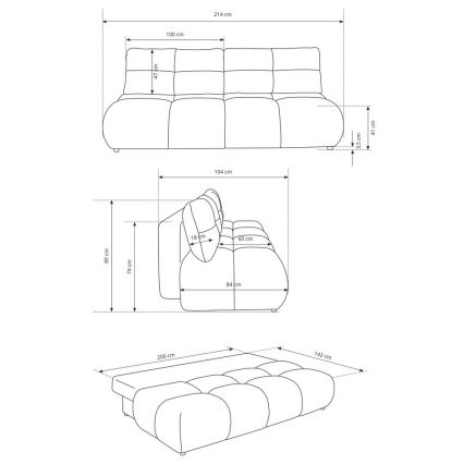 Divano letto a tre posti con contenitore NUORO verde