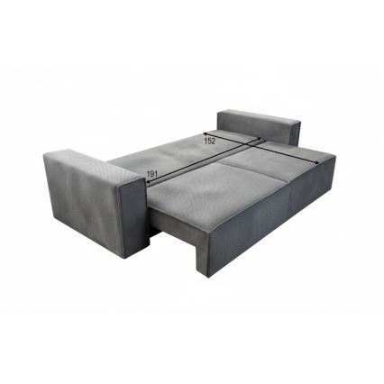 Divano letto a tre posti con contenitore RONDA grigio